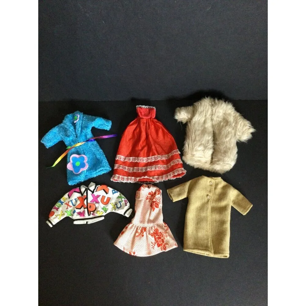 Vintage Barbie Skipper Doll Clothes Lot 6 Dresses 80s jacket fur coat fuzzy robe